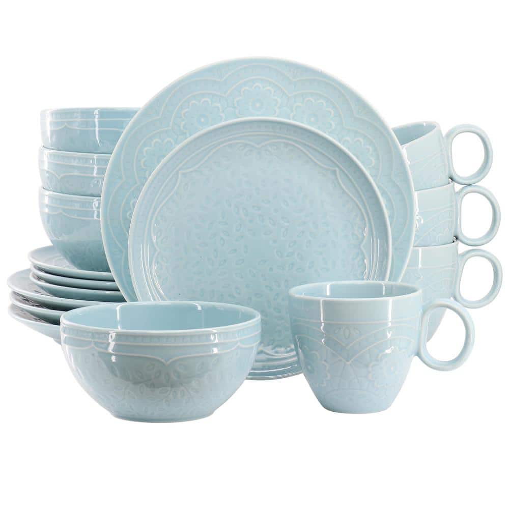 Gibson Alemany 16 Piece Round Stoneware Dinnerware Set in Blue