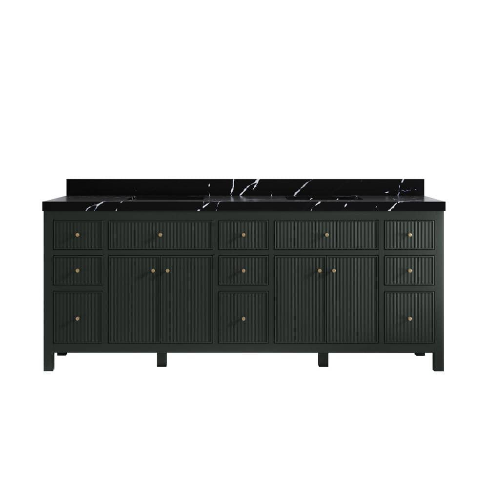 Sonoma 84 in. Double Sink Freestanding Dark Green Bath Vanity with Calcutta Black Quatrz Top Unassembled price history on PriceWatchPro