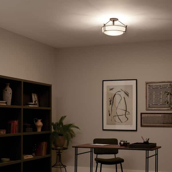 Alkire 16.5 in. 3-Light Black Hallway Transitional Semi-Flush Mount Ceiling Light with Frosted Glass