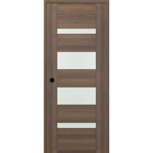 Vona 07-01 DIY-Friendly 24"x80" Right-hand 4-Lite Frosted Glass PecanNutwood Composite Wood Single Prehung Interior Door