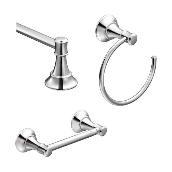 MOEN Ashville 3-Piece Bath Hardware Set with 18 in. Towel Bar, Paper Holder, and Towel Ring in Chrome