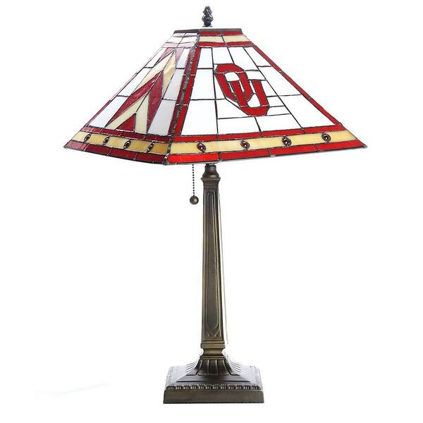 The Memory Company NCAA - 23 in. Antique Bronze Stained Glass Mission Lamp- Oklahoma