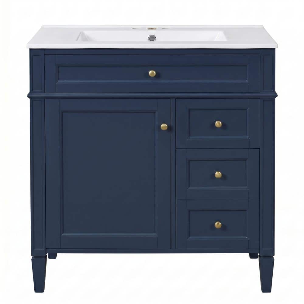 30 in. Freestanding Bathroom Vanity in Blue with Glossy White Ceramic Top price history on PriceWatchPro
