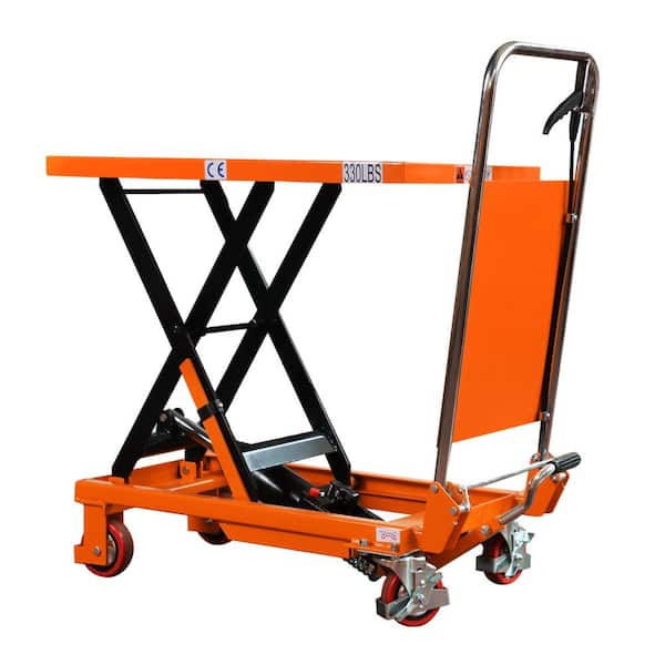 330 lbs. Mini Single Scissor Lift Table Cart 29 in. Max Lifting Height Hydraulic Manual Lift Table Orange