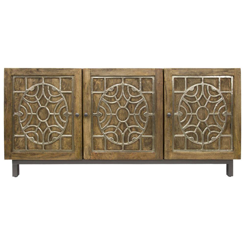 Brown and Gold Mango Wood Console Table with Storage