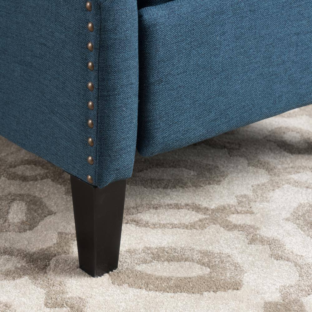 Navy Blue Handcrafted Wood Wing Chair Recliner