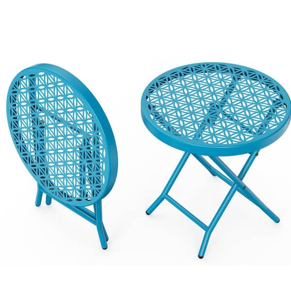 17.7 in. Blue Round Patio Folding Side Table