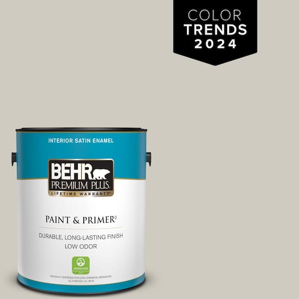 BEHR PREMIUM PLUS 1 gal. Designer Collection #DC-007 Tranquil Gray Satin Enamel Low Odor Interior Paint & Primer