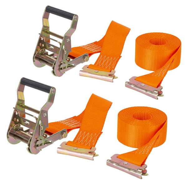 2 in. x 12 ft. Orange Ratchet Tie Down Strap for E-Track and X-Track, 1,000 lb. Safe Work Load - 2 pack