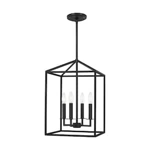 Perryton Small 12.25 in. 4-Light Smooth Midnight Matte Black Modern Transitional Candlestick Hanging Pendant