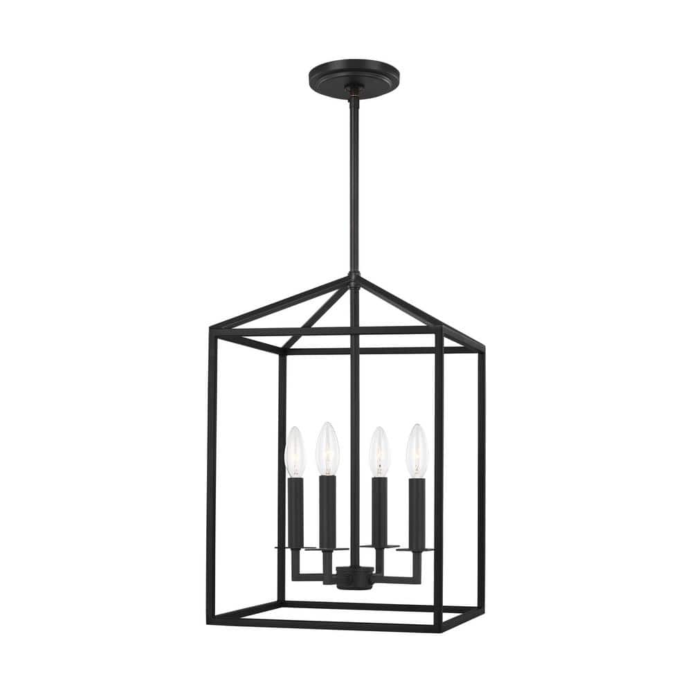 Midnight Black Sleek Square Steel 4-Light LED Island Pendant