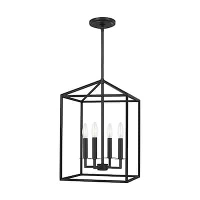 Perryton Small 12.25 in. 4-Light Smooth Midnight Matte Black Modern Transitional Pendant with Dimmable LED Bulbs