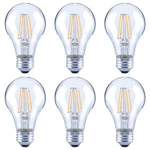 60-Watt Equivalent A19 Dimmable Clear Glass Filament Vintage E26 Medium Base Cool White LED Light Bulb (6-Pack)