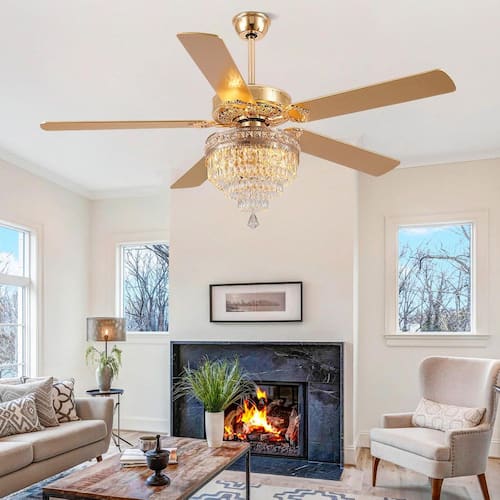 62 in. Indoor Crystal Chandelier Gold Ceiling Fan Fandelier with Lights and Remote Control Ceiling Fans With Lights