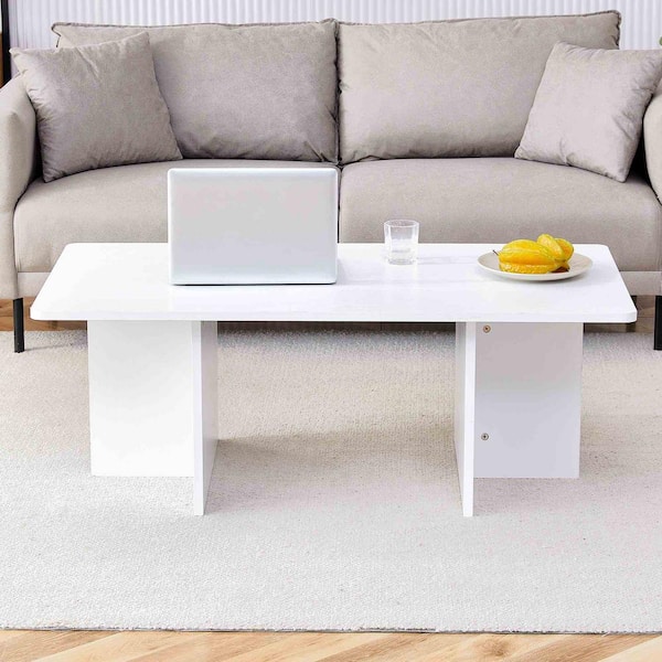 Modern 44.8 in. White Rectangle Wood Coffee Table