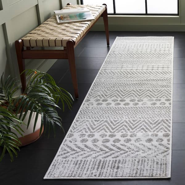Pyramid 2 ft. x 8 ft. Ivory/Gray Dots Chevron Striped Runner Rug
