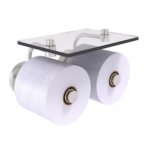 Prestige Regal 2-Roll Toilet Paper Holder with Glass Shelf in Satin Nickel