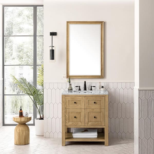 James Martin Vanities Breckenridge 30.0 in. W x 23.5 in. D x 34.2 in. H Bathroom Vanity in Light Oak with Carrara Marble Marble Top