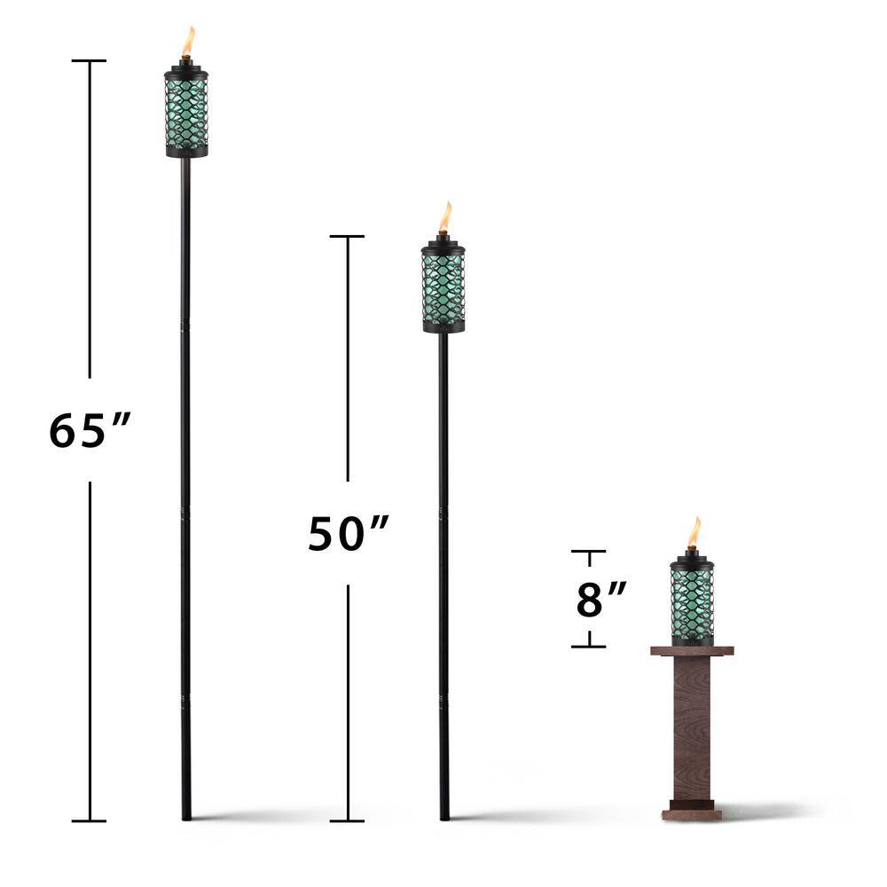 Blue Honeycomb Glass and Metal Outdoor Torch, 65 Inch