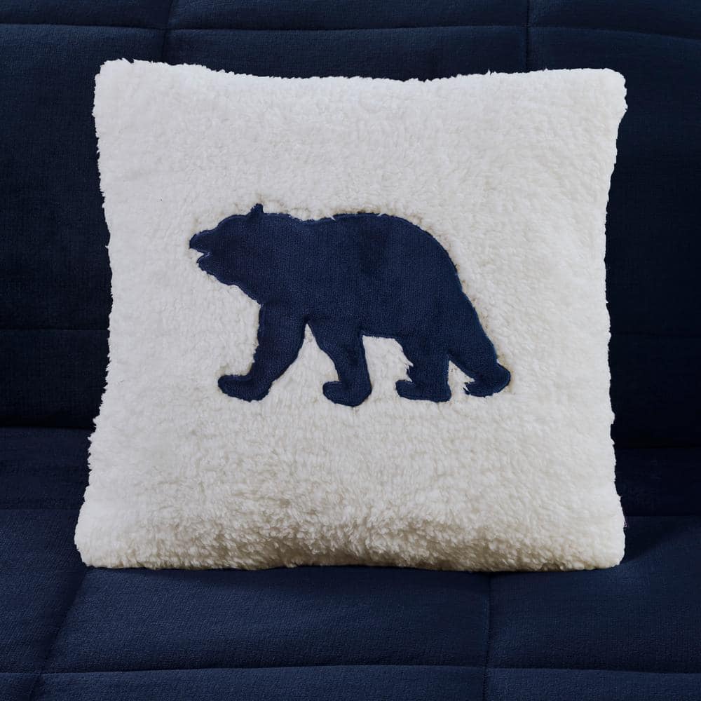 Full Navy/Ivory Down Alternative Comforter Set with Sherpa