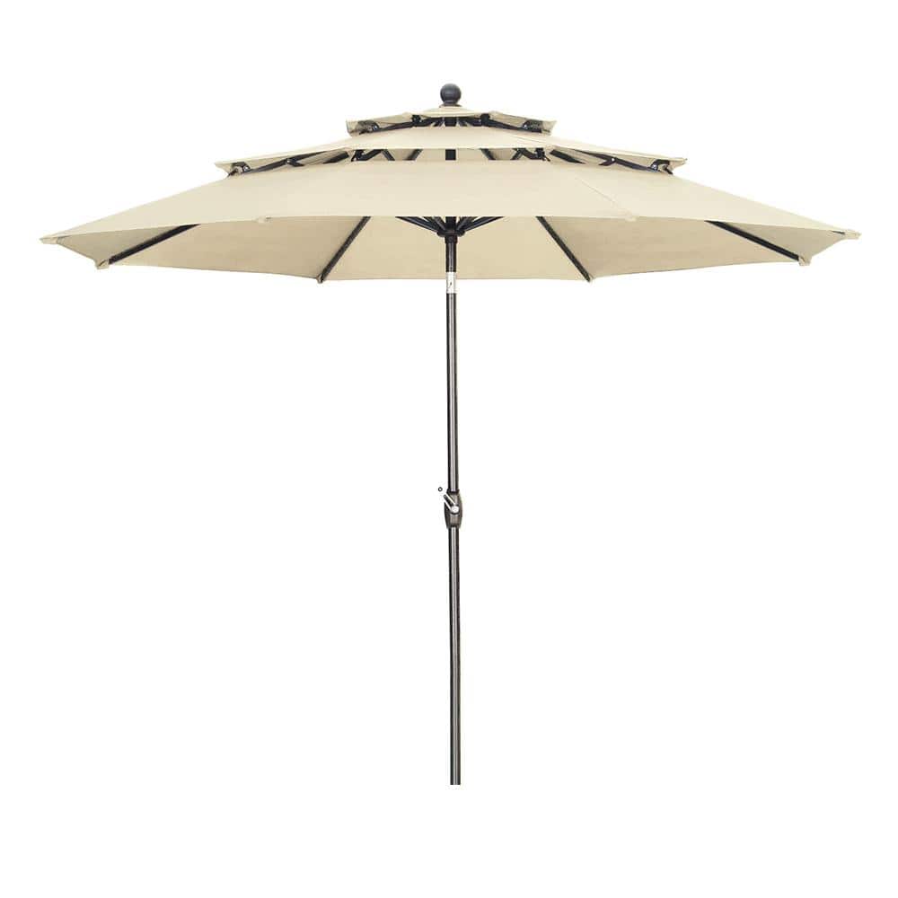 10 ft. 3-Tier Market Outdoor Patio Umbrella in Khaki