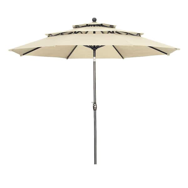 OVASTLKUY 10 ft. 3-Tier Market Outdoor Patio Umbrella in Khaki