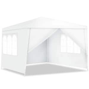 10 ft. x 10 ft. White Canopy Tent Heavy-Duty Wedding Party Tent Canopy with with Side Wall