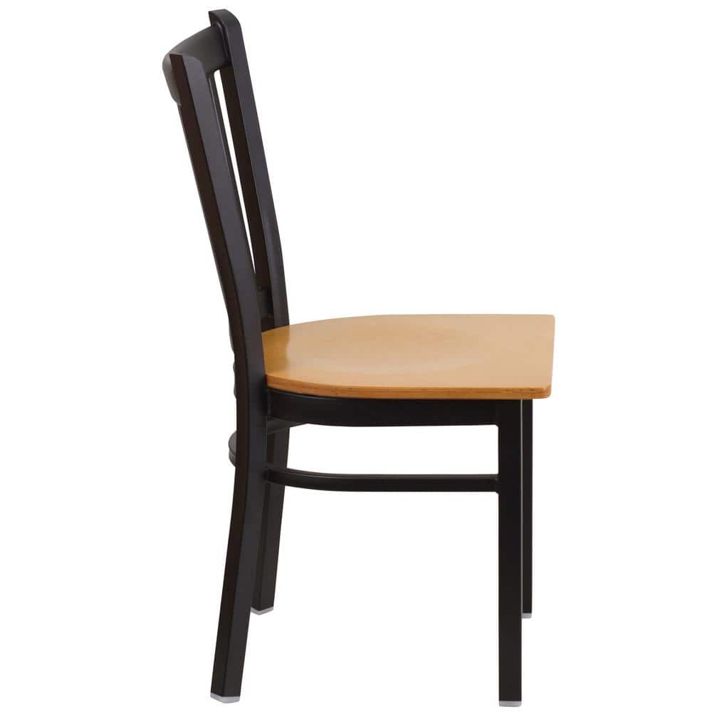 Windsor High Slat Side Chair in Black Metal with Natural Wood Seat