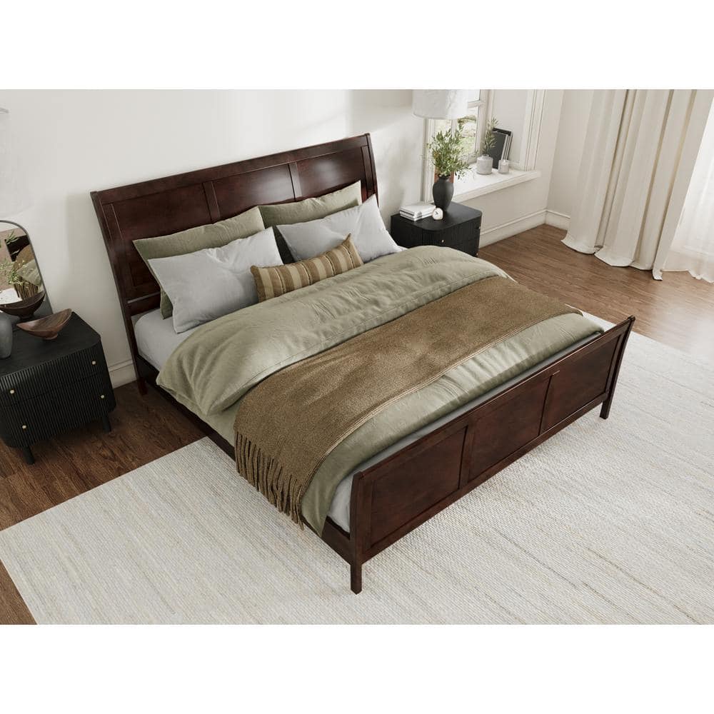 Valencia Walnut King Sleigh Platform Bed with Wood Headboard