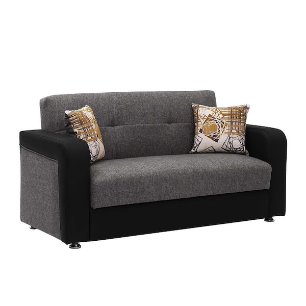 Ottomanson Opera Collection Convertible 67 in. Grey Leatherette 2-Seater Loveseat with Storage