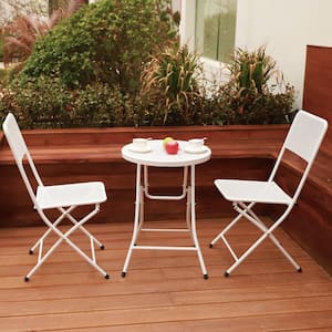 3-Piece Metal Folding Outdoor Patio Bistro Set with Folding Patio Round Table and Chairs in White