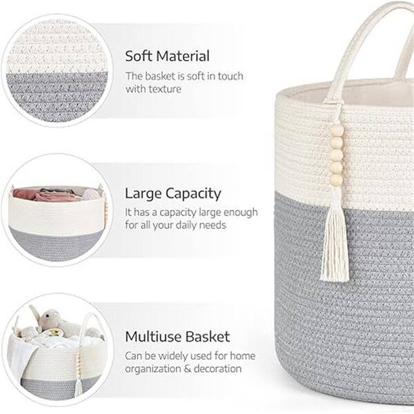 Grey and White Woven Storage Basket Decorative Rope Basket Grey and White Woven Storage Basket Decorative Rope Basket