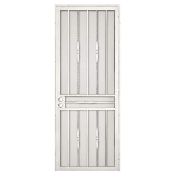 Unique Home Designs 36 in. x 96 in. Cottage Rose Navajo White Surface Mount Left-Hand Steel Security Door with Expanded Metal Screen