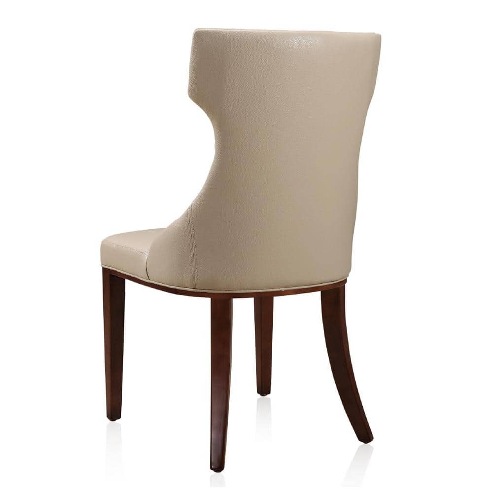 Reine Cream Faux Leather Upholstered Dining Side Chair Set with Walnut Wood Legs