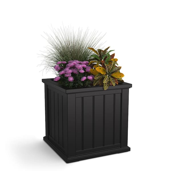 Mayne Cape Cod 20 in Square Self-Watering Black Polyethylene Planter