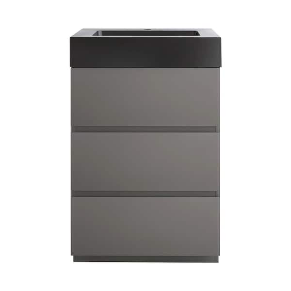 JimsMaison 24 in. W x 18 in. D x 37 in. H Freestanding Bath Vanity in Space Grey with Black Quartz Sand Top and Single Sink
