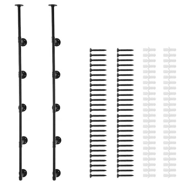 Industrial Pipe Shelf, 5-Tier 2-PCS, 69.09 in. W x 12.4 in. D Black Wood Solid Decorative Wall Shelf, Wall-Mount Rustic