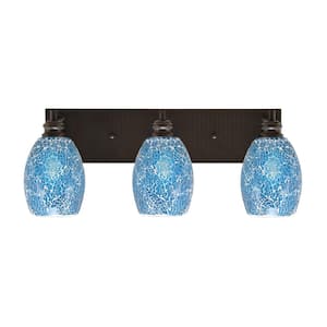 Albany 22.75 in. 3-Light Espresso Vanity Light with Turquoise Fusion Glass Shades
