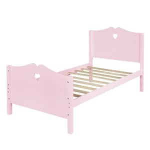 Pink Twin Size Platform Bed Frame, Solid Wood Platform Bed with Headboard and Footboard, Wood Slat Support for Kids