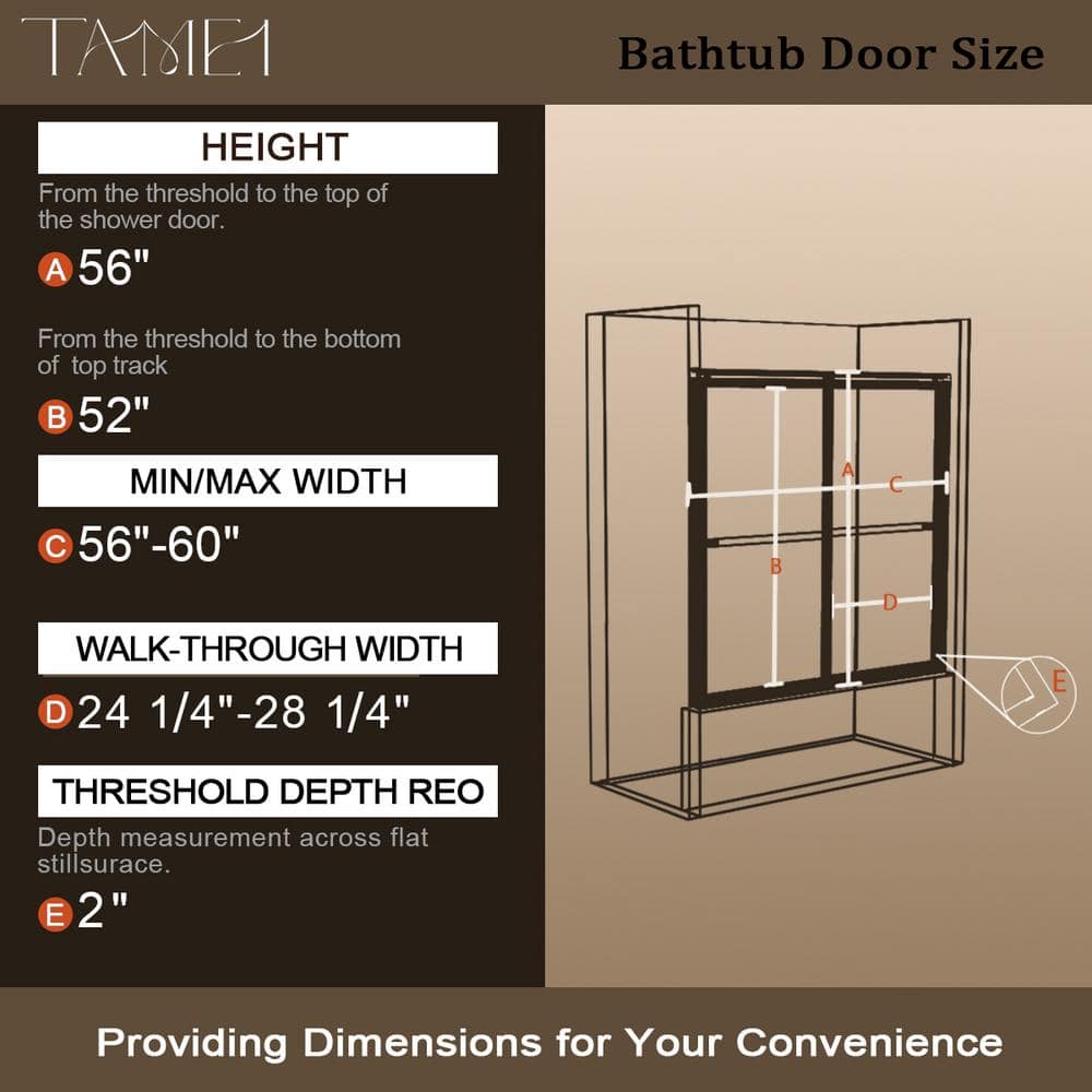 Matte Black Semi Frameless Sliding Tub Door with Clear Glass
