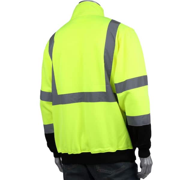 PIP Men's Large Hi Vis Lime Yellow ANSI Type R Class 3-Quarter-Zip