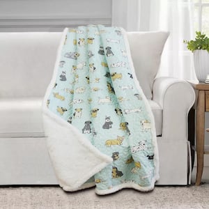 Puppies Sherpa Quilted Throw 50x60 Blue