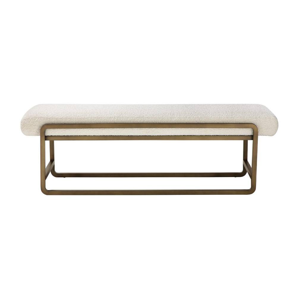 Loer 54'' Ivory Boucle Upholstered Bench with Brass Sled Legs