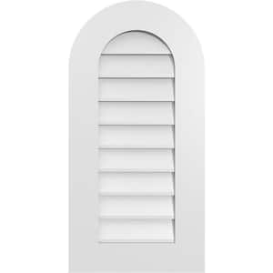 16 in. x 32 in. Round Top Surface Mount PVC Gable Vent: Decorative with Standard Frame