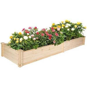 Solid Fir Wood Raised Garden Bed Wooden Planter Box 2 Separate Planting Space