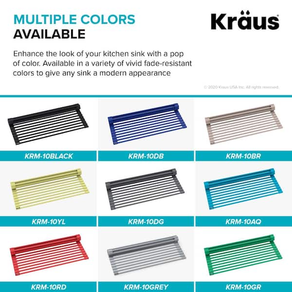 Kraus KDM-10BL Self-Draining Silicone Dish Drying Mat or Trivet for Kitchen Counter in Black