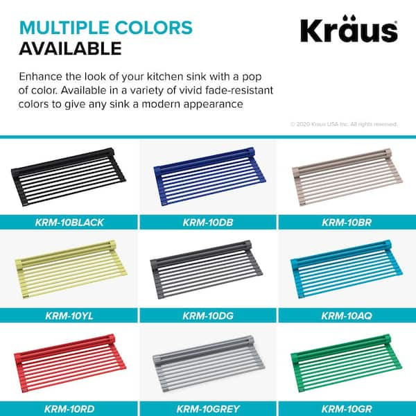 Kraus KRM-10RD Multipurpose Over-Sink Roll-Up Dish Drying Rack, Red