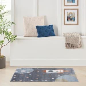 Astra Machine Washable Sky Blue 2 ft. x 4 ft. Graphic Contemporary Area Rug