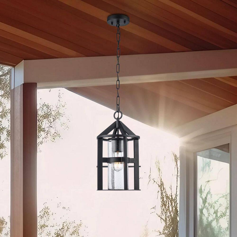 Prado 15.875 in. 1-Light Black Outdoor Pendant Light Fixture with Clear Seeded Glass price history on PriceWatchPro
