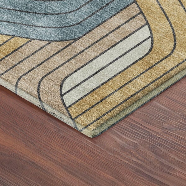 Mayfield Premium Machine Washable Abstract AMF2422 Gold 5 ft. x 7 ft. 6 in. Area Rug